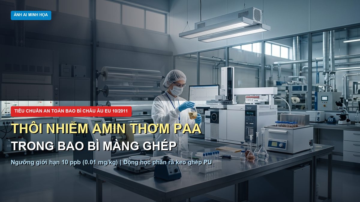 Thôi nhiễm amin thơm bậc một PAA trong bao bì màng ghép tiêu chuẩn an toàn theo EU 10/2011 Đông Âu Packing