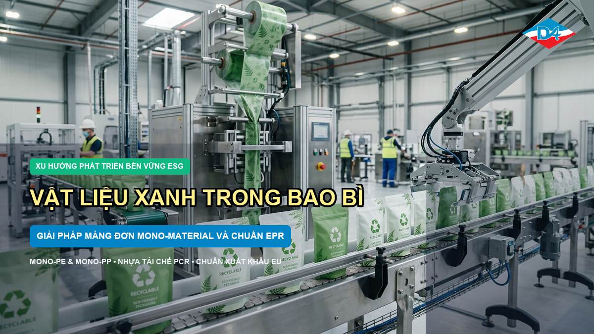 Vật liệu xanh trong bao bì xu hướng màng đơn Mono-PE và nhựa tái chế PCR chuẩn EPR